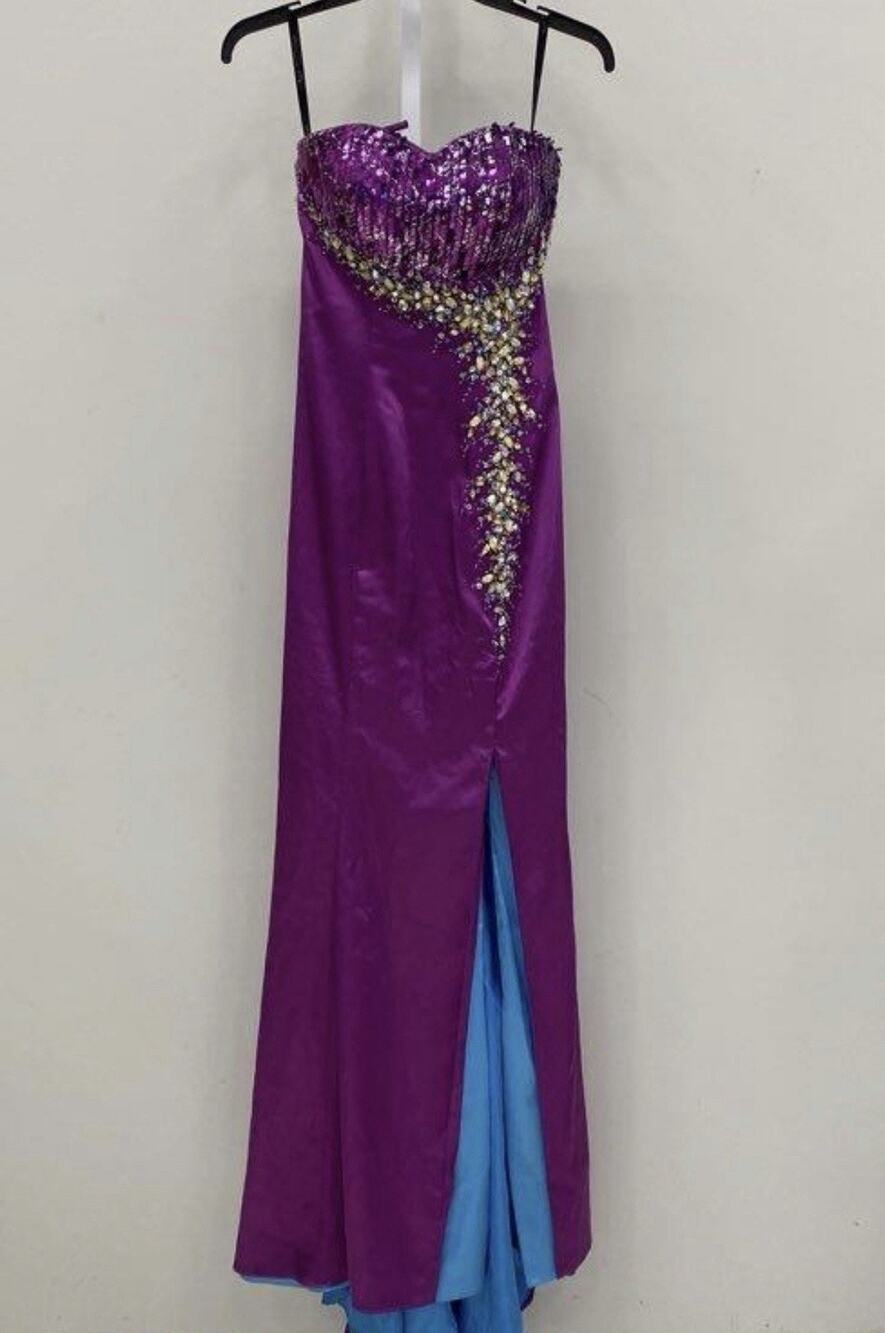 Purple Disney Forever Enchanted Prom Dress Gown XS Sz 0 Jeweled 28w 58L Long